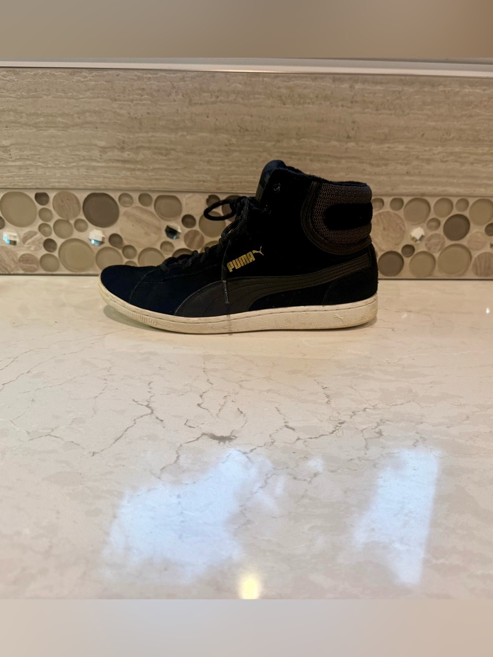 Puma woman’s  Black High-Top suede Sneakers with Gold Logo